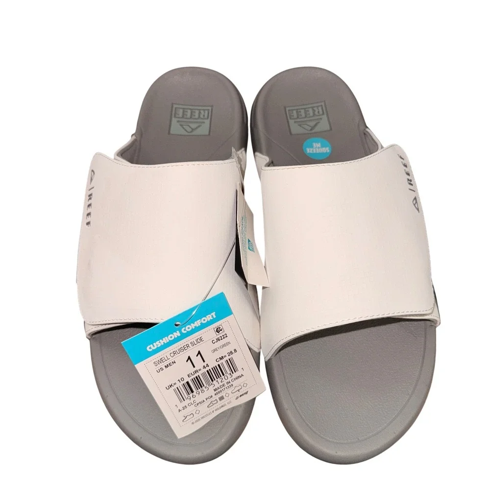 NEW Reef Swell Cruiser Slide Mens 11 Sandals Grey Green CJ6222 Nitrogen Infused